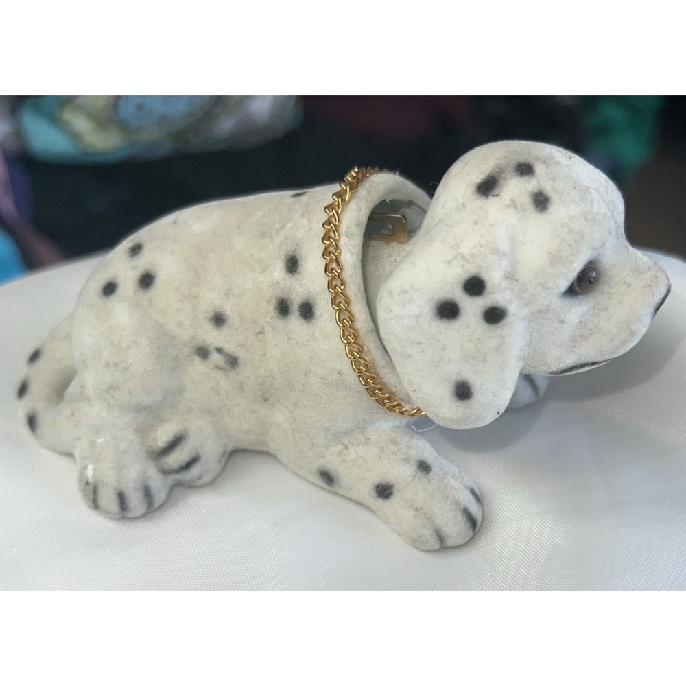 Dalmatian Dog Figurine Flocked Bobble Head‎ Nodder 3x6x3.5" Chain Collar Vintage